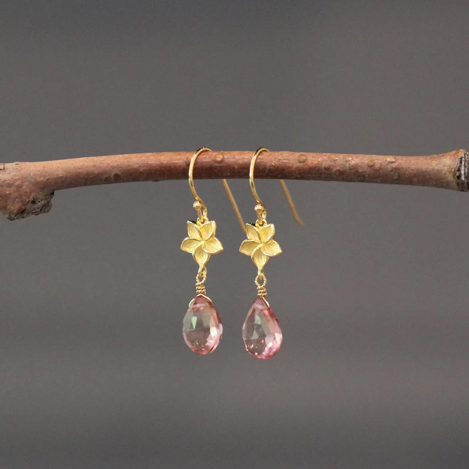 Romantic Pink Mystic Quartz Flower Drop Earrings