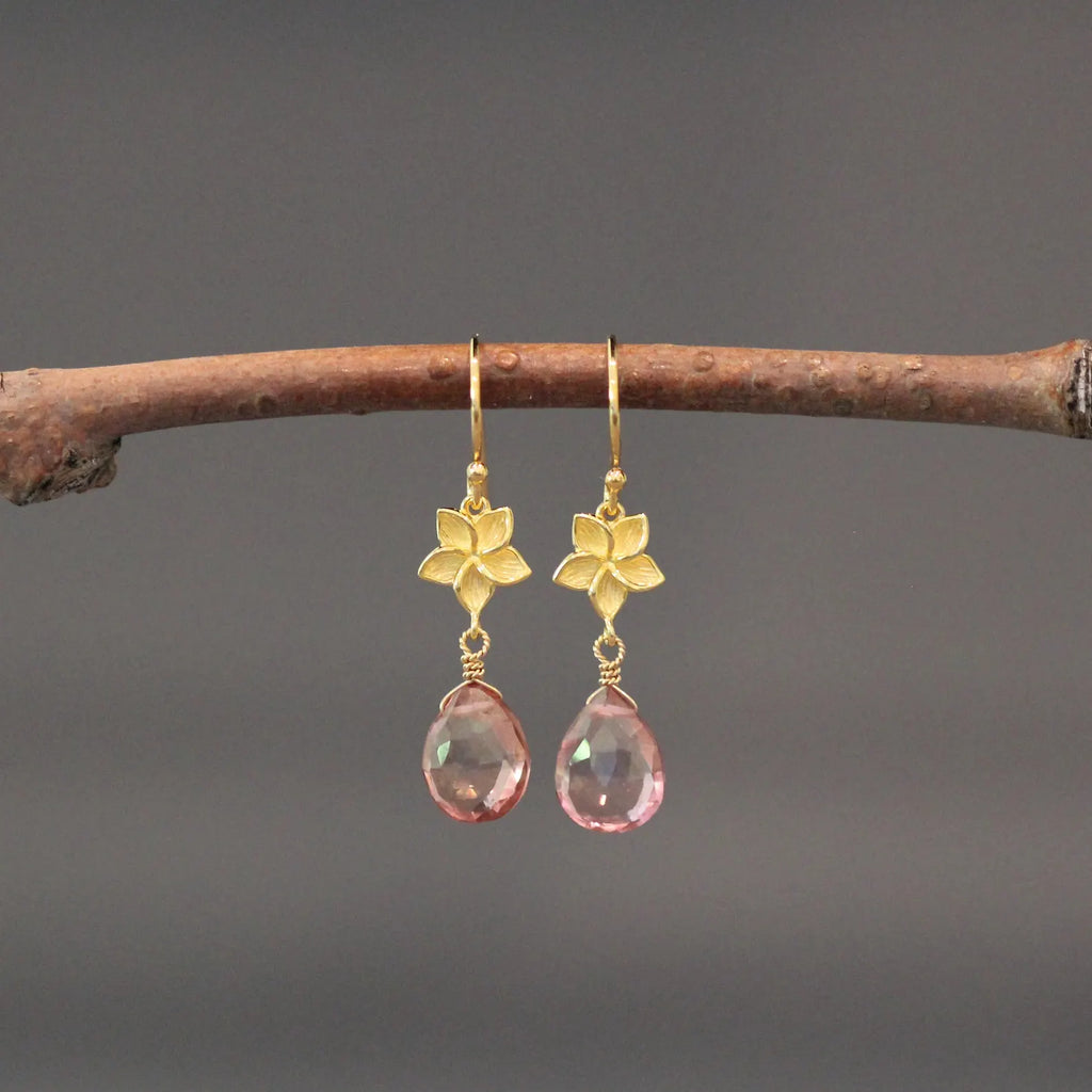 Romantic Pink Mystic Quartz Flower Drop Earrings