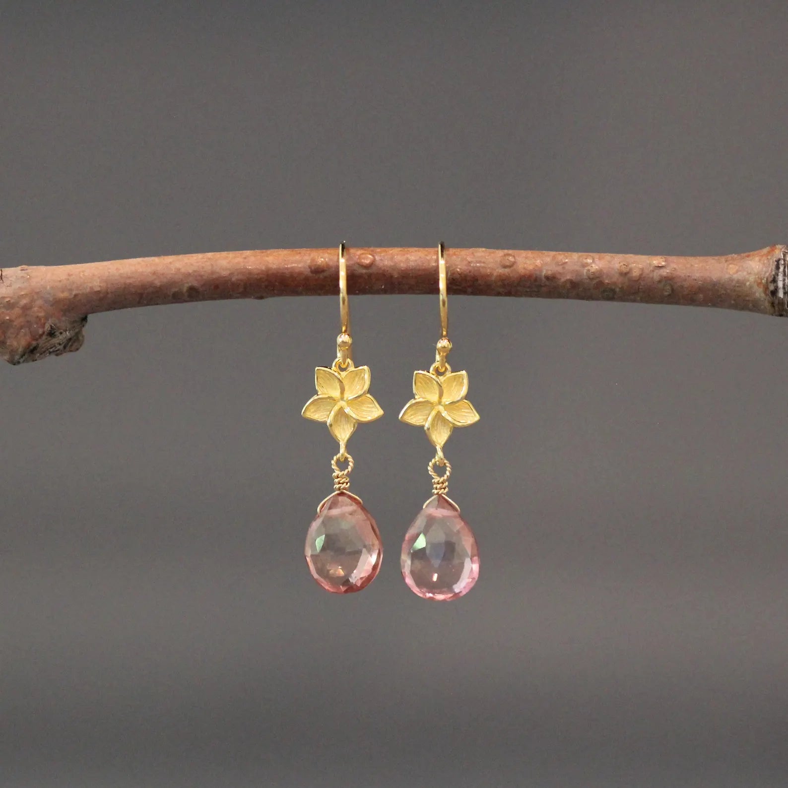 Romantic Pink Mystic Quartz Flower Drop Earrings