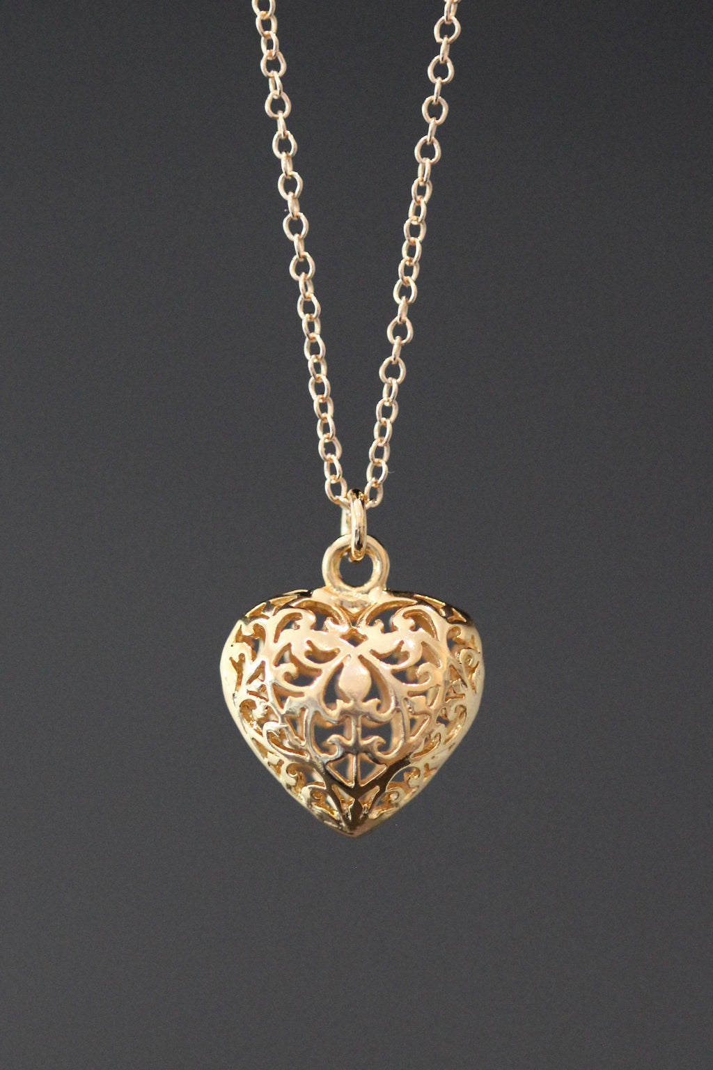 Gold Vermeil Filigree Heart Pendant Necklace
