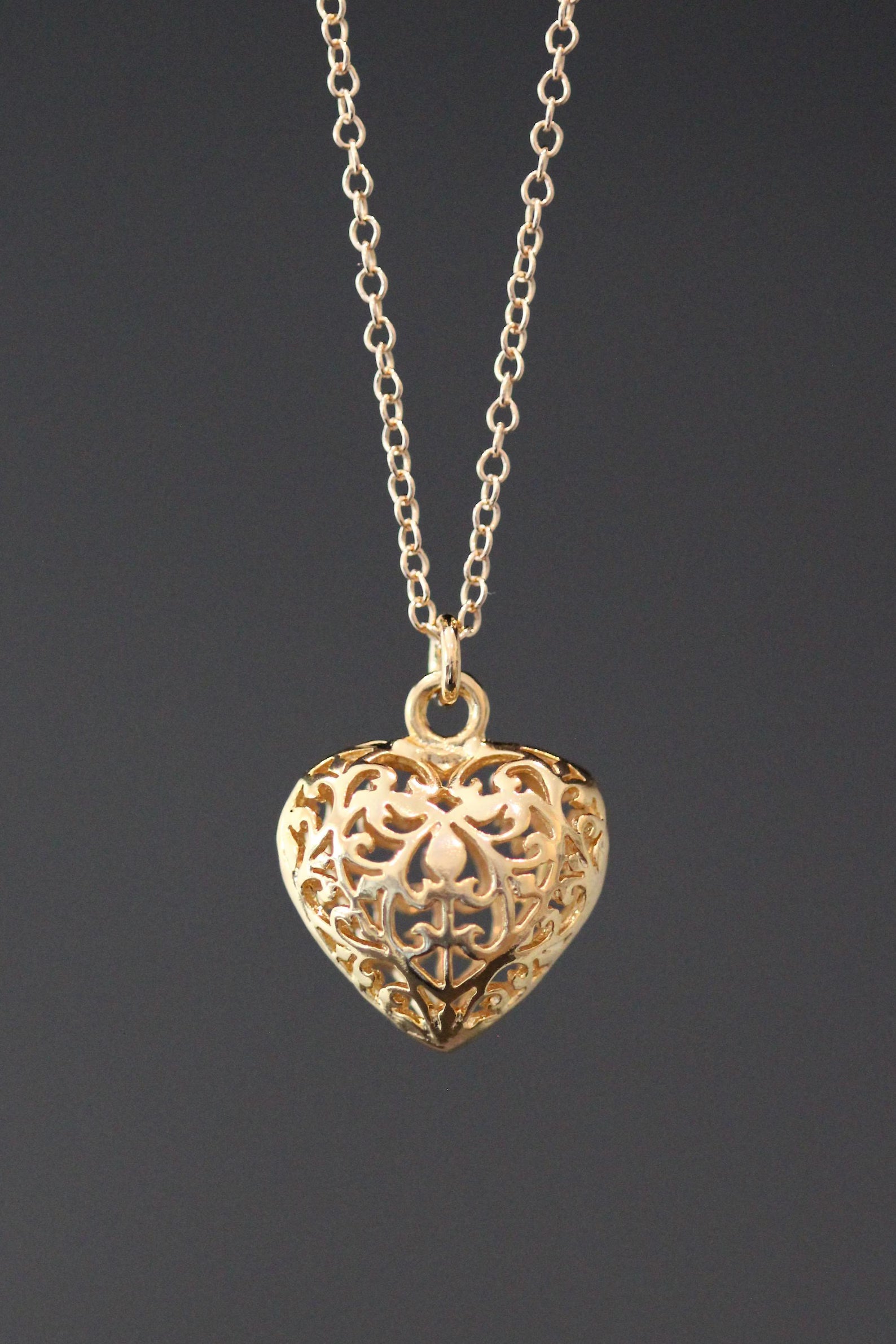 Gold Vermeil Filigree Heart Pendant Necklace