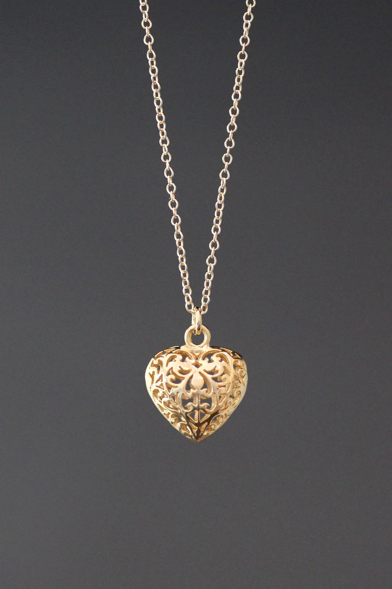 Gold Vermeil Filigree Heart Pendant Necklace