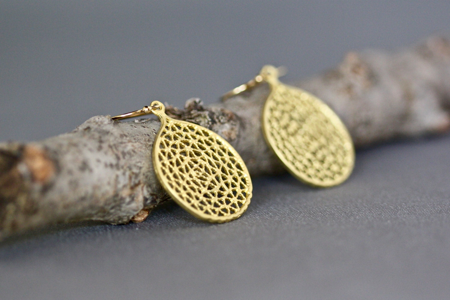 Matte Gold Vermeil Filigree Charm Dangle Earrings