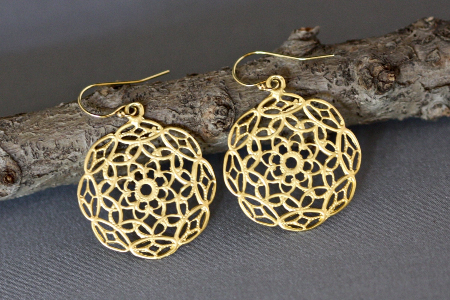Gold Vermeil Filigree Flower Charm Earrings