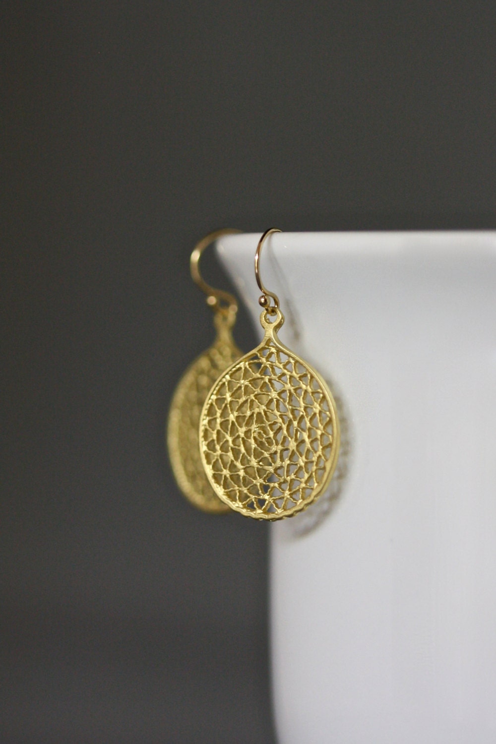 Matte Gold Vermeil Filigree Charm Dangle Earrings