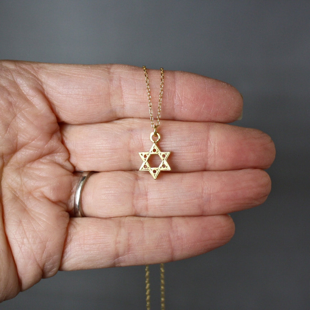 Star of David Pendant Necklace in Gold Vermeil on a Gold Filled Chain