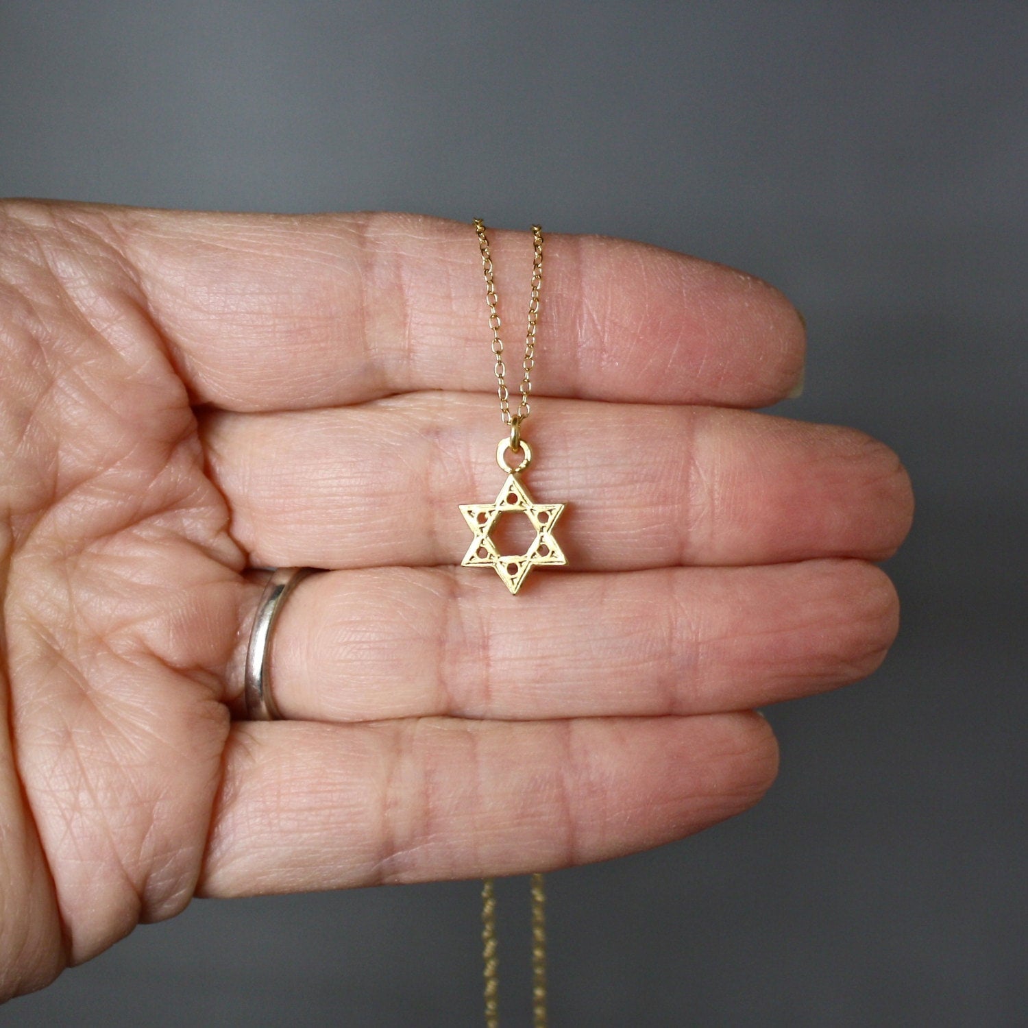 Star of David Pendant Necklace in Gold Vermeil on a Gold Filled Chain