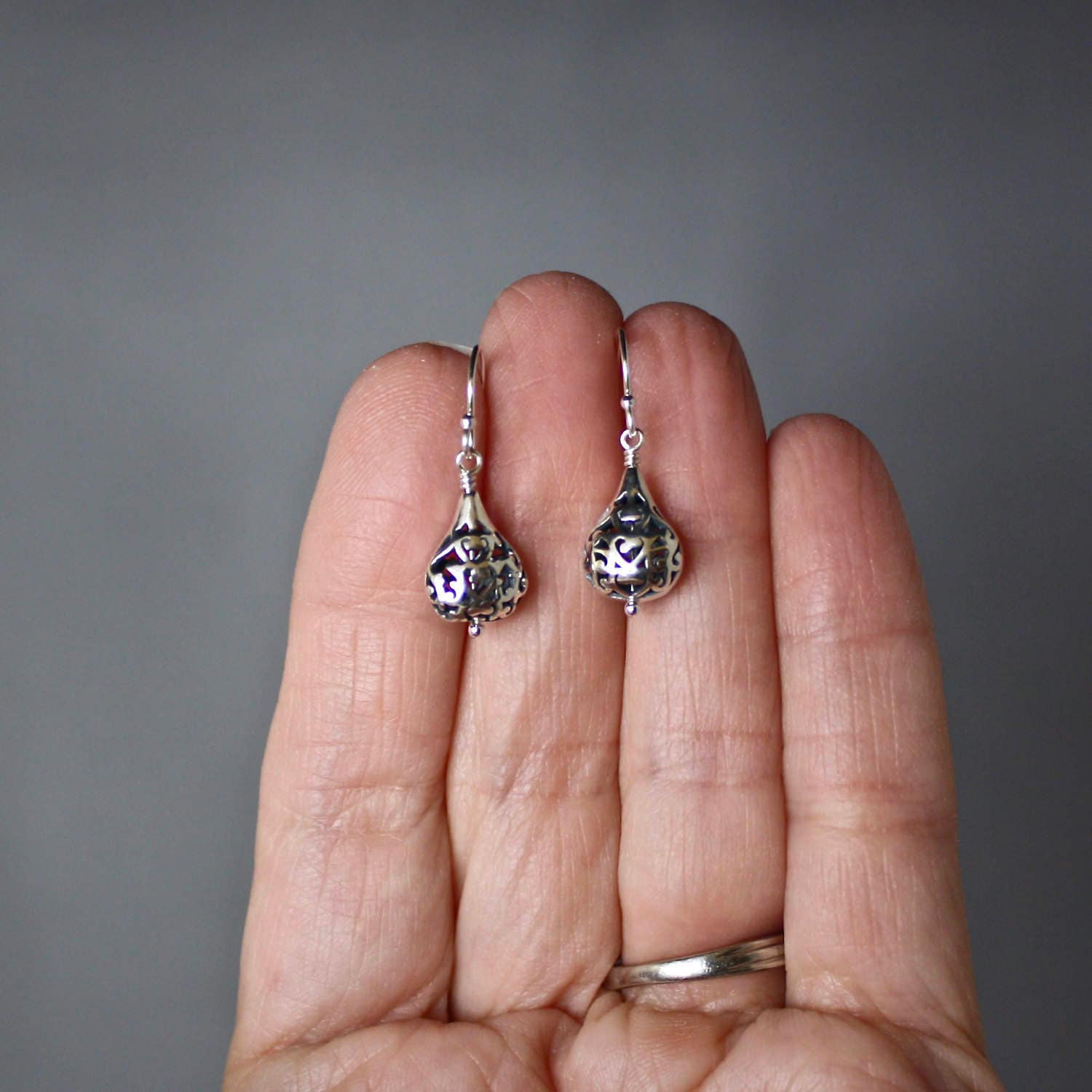 Bali Sterling Silver Filigree Teardrop Bead Dangle Earrings