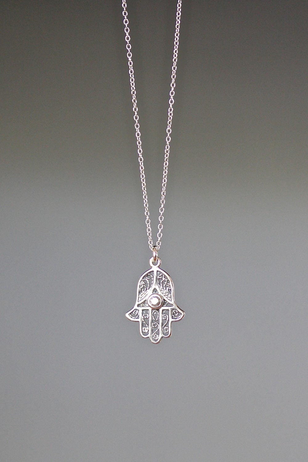 Bali Sterling Silver Filigree Hamsa Hand Pendant Necklace