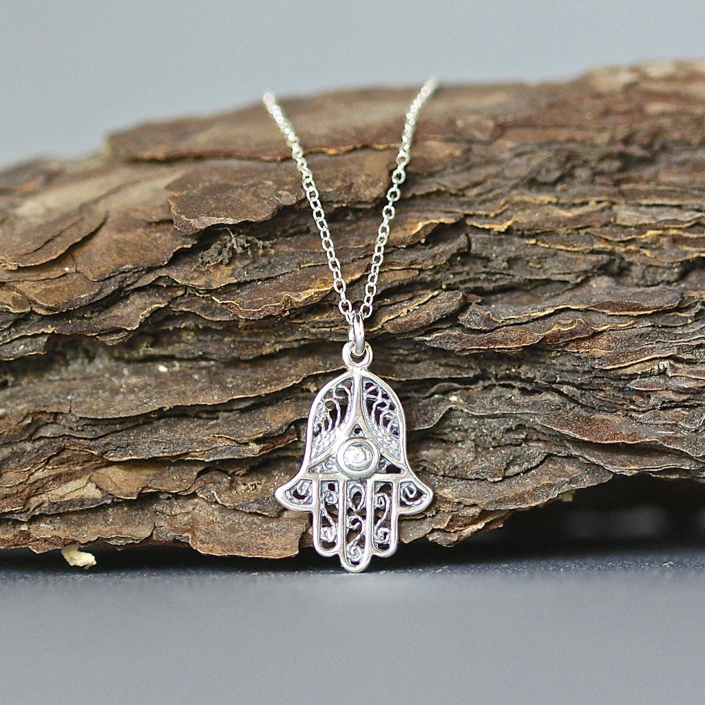 Bali Sterling Silver Filigree Hamsa Hand Pendant Necklace