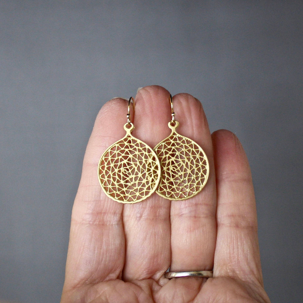Matte Gold Vermeil Filigree Charm Dangle Earrings