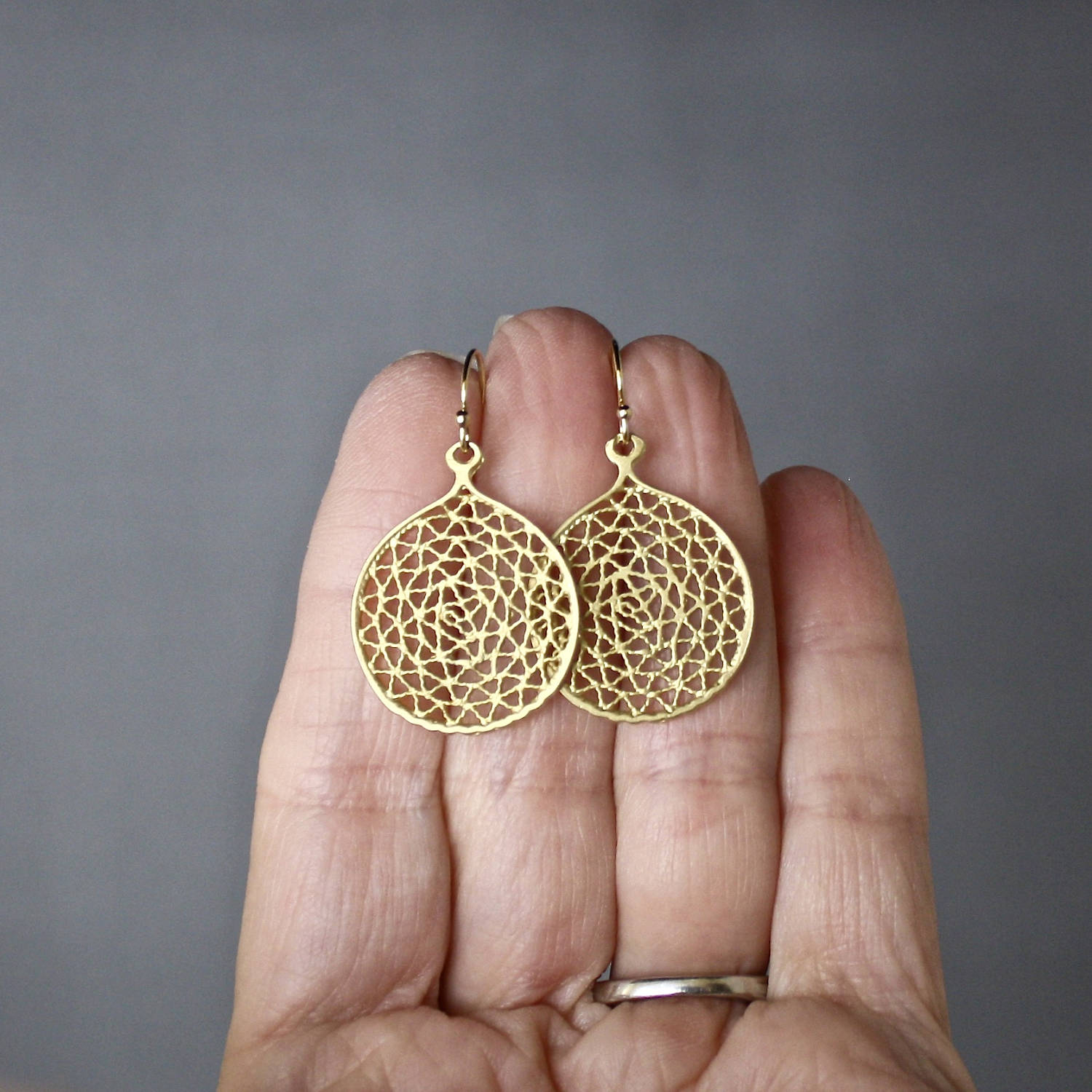 Matte Gold Vermeil Filigree Charm Dangle Earrings