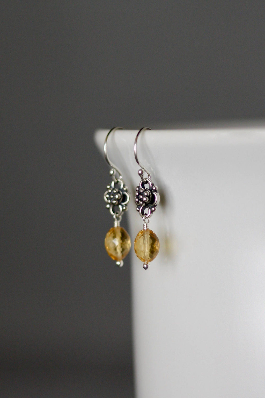 Citrine and Bali Sterling Silver Link Dangle Earrings