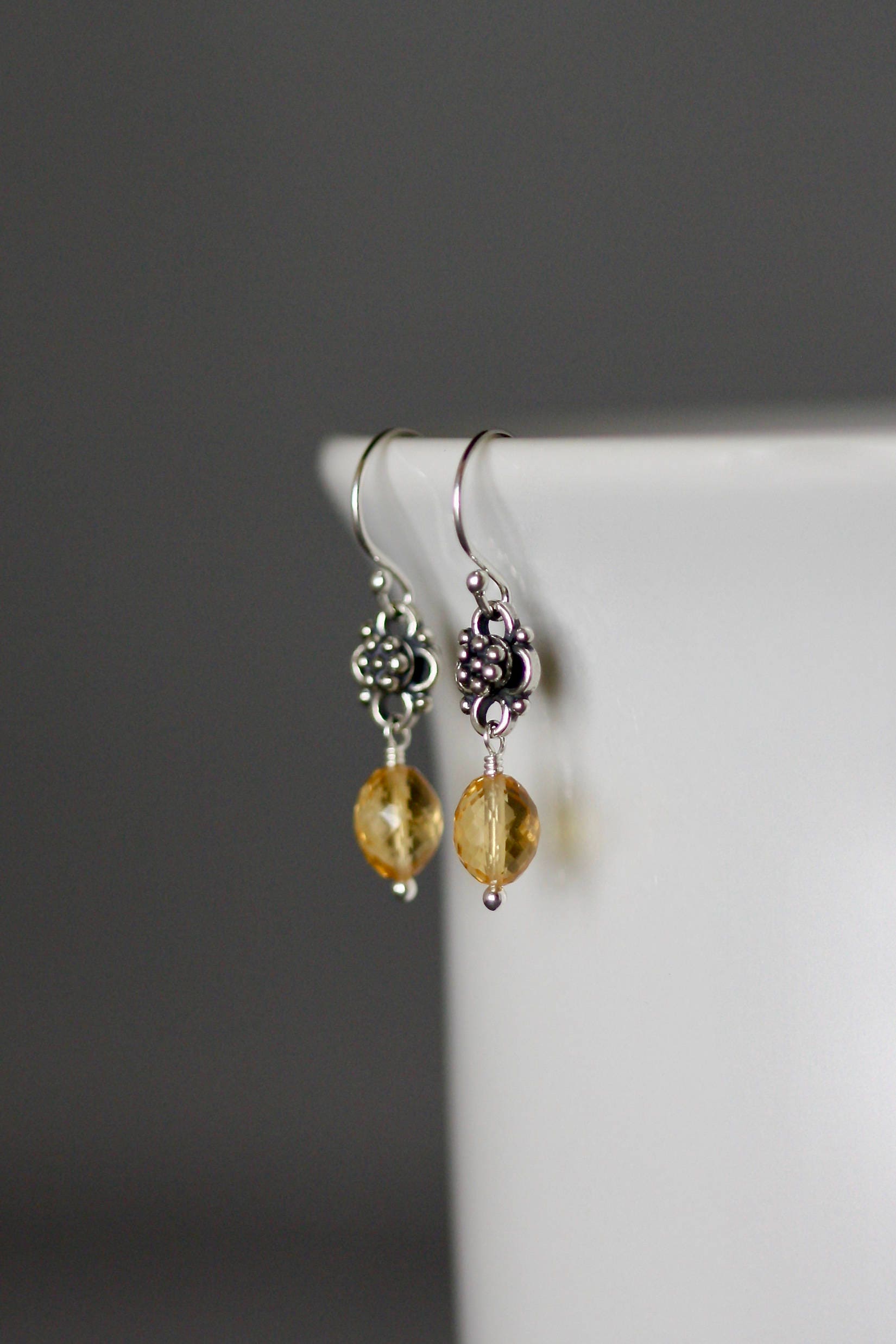 Citrine and Bali Sterling Silver Link Dangle Earrings