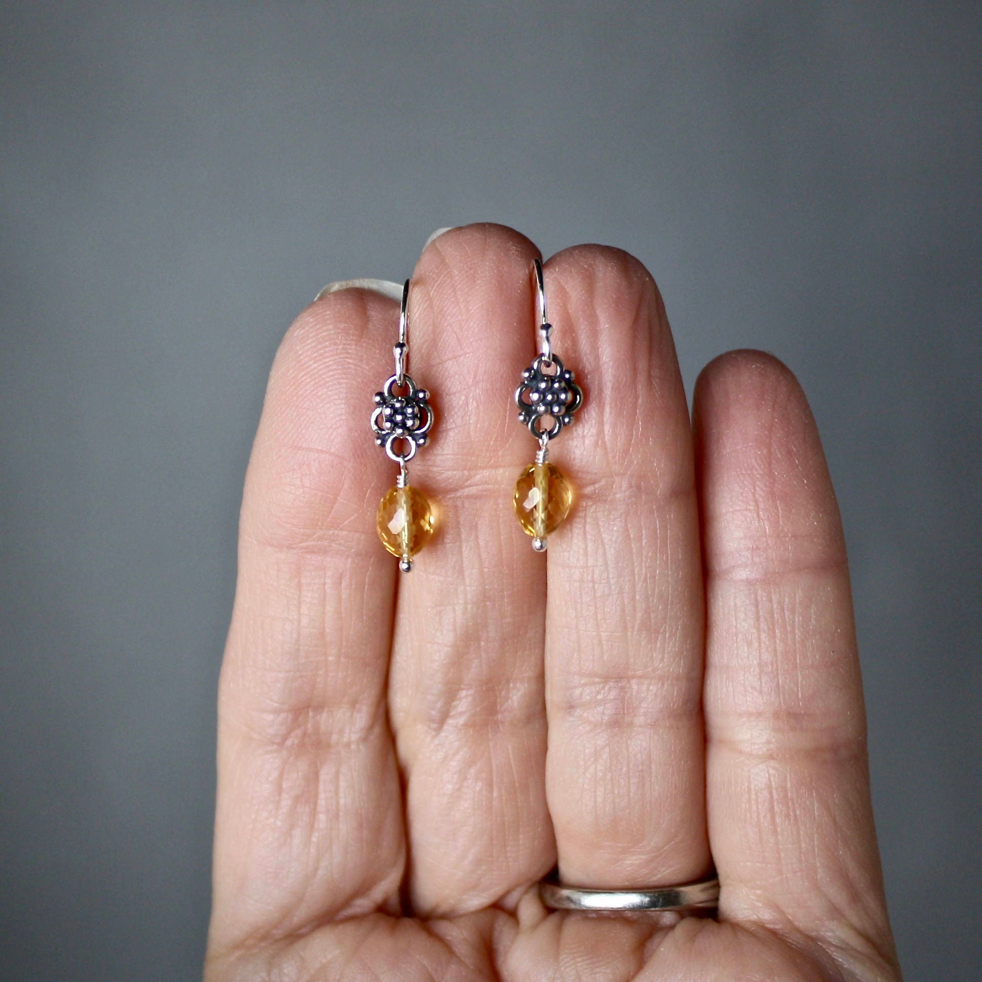 Citrine and Bali Sterling Silver Link Dangle Earrings