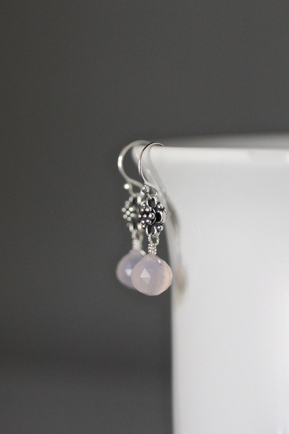 Pink Chalcedony Teardrop Earrings