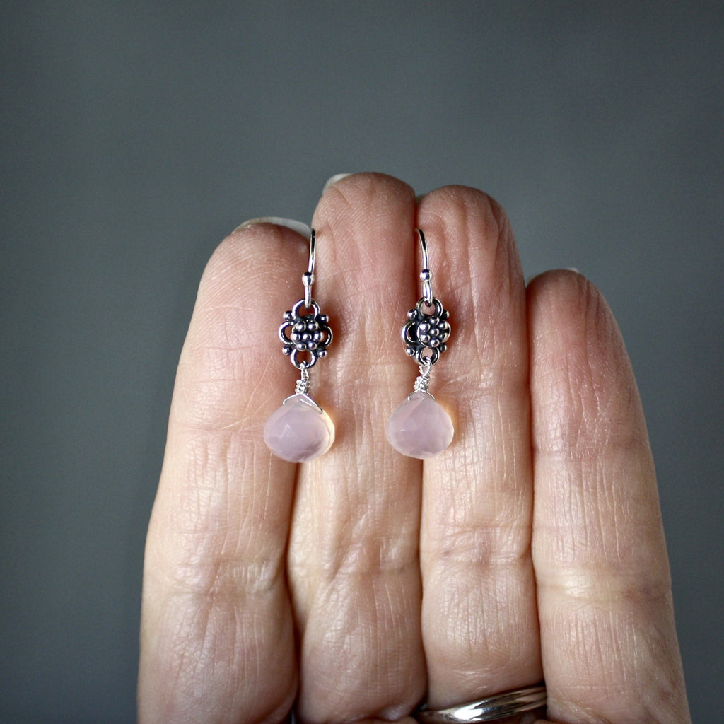 Pink Chalcedony Teardrop Earrings