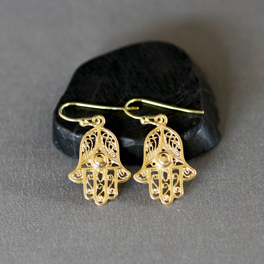 Gold Vermeil Hamsa Hand Dangle Earrings