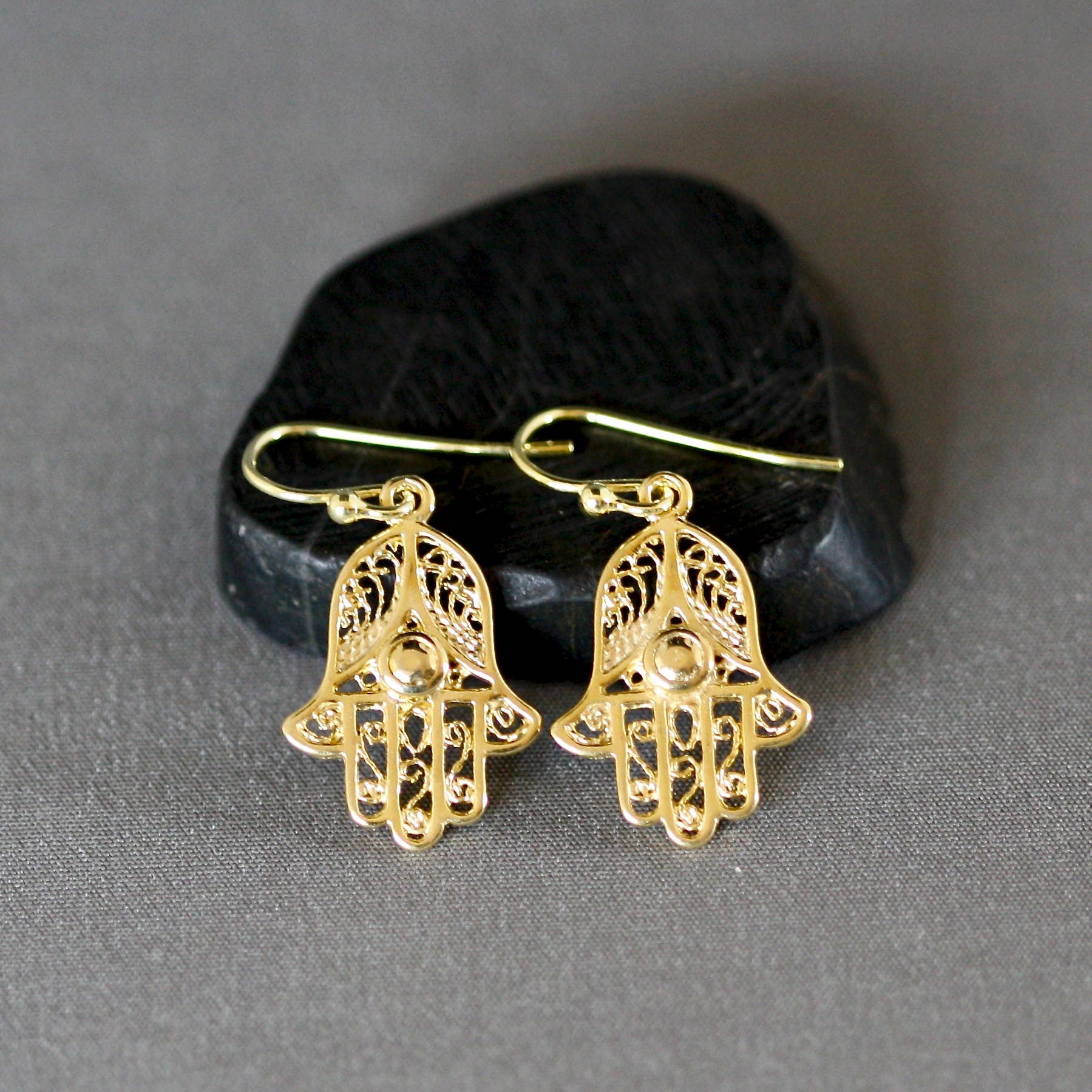 Gold Vermeil Hamsa Hand Dangle Earrings