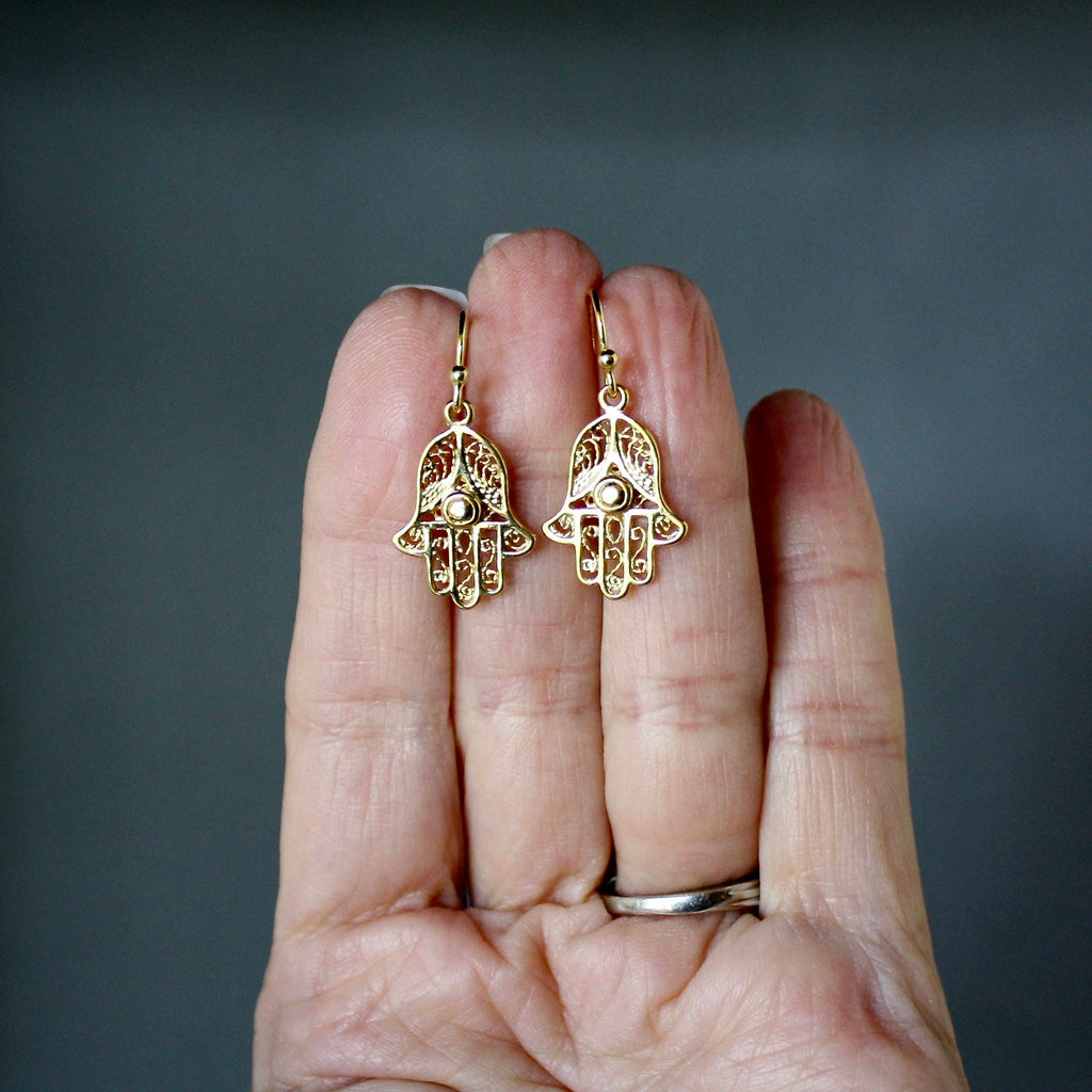 Gold Vermeil Hamsa Hand Dangle Earrings