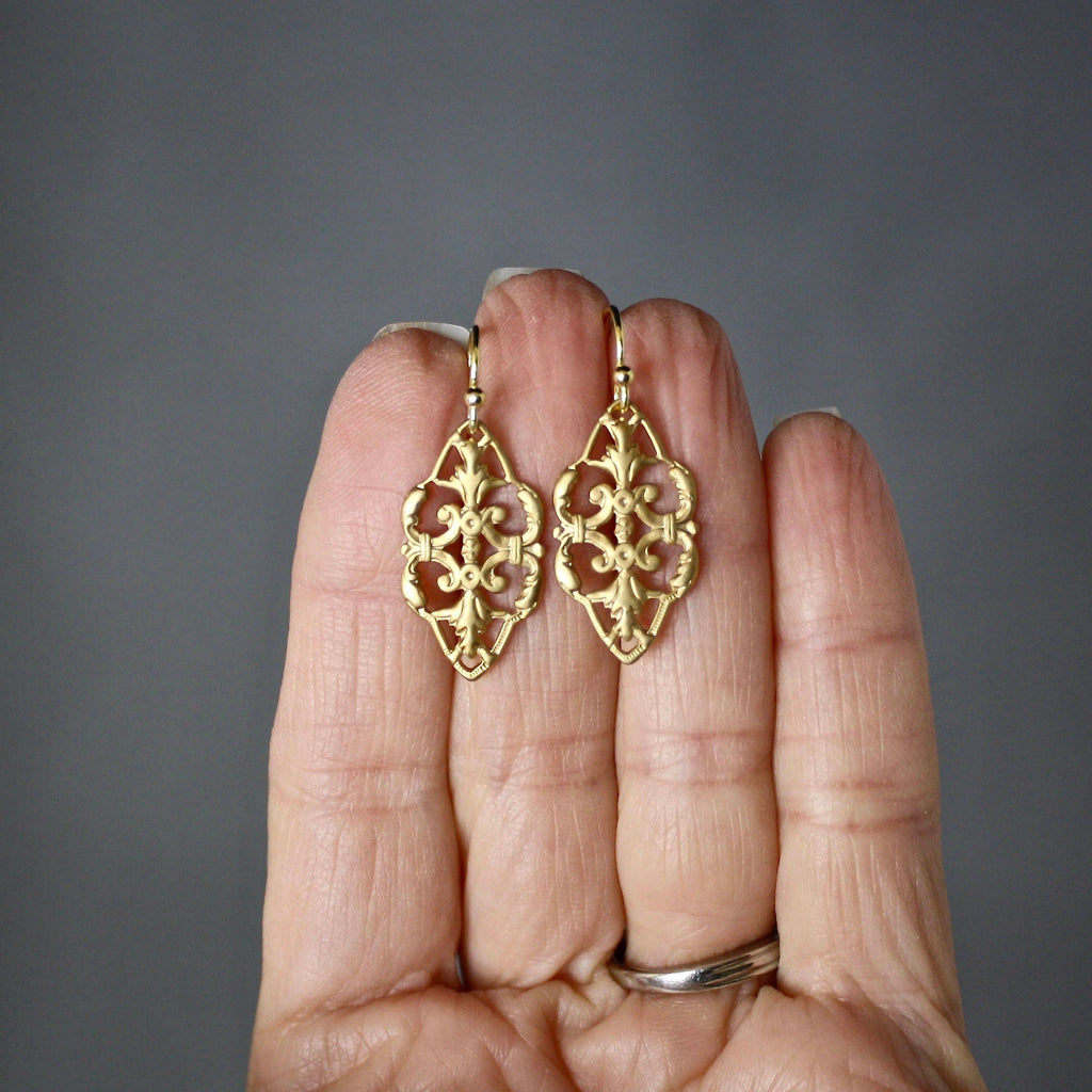 Matte Gold Vermeil Filigree Lightweight Dangle Earrings
