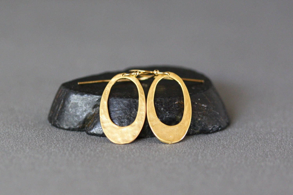 Hammered Gold Vermeil Oval Charm Earrings