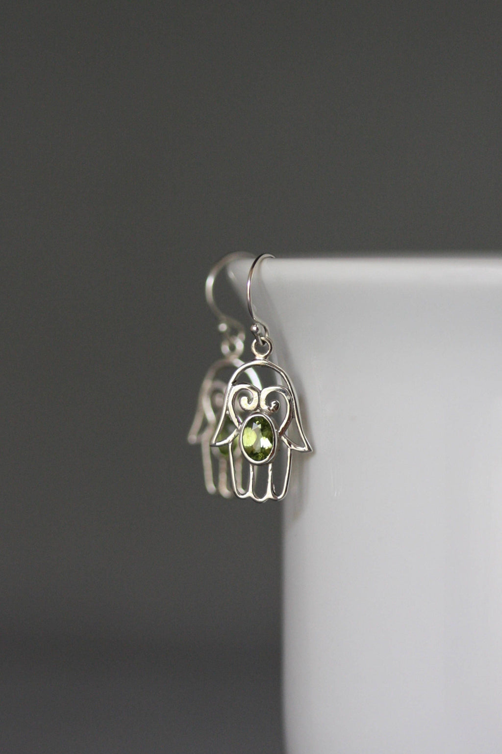 Peridot and Sterling Silver Hamsa Dangle Earrings