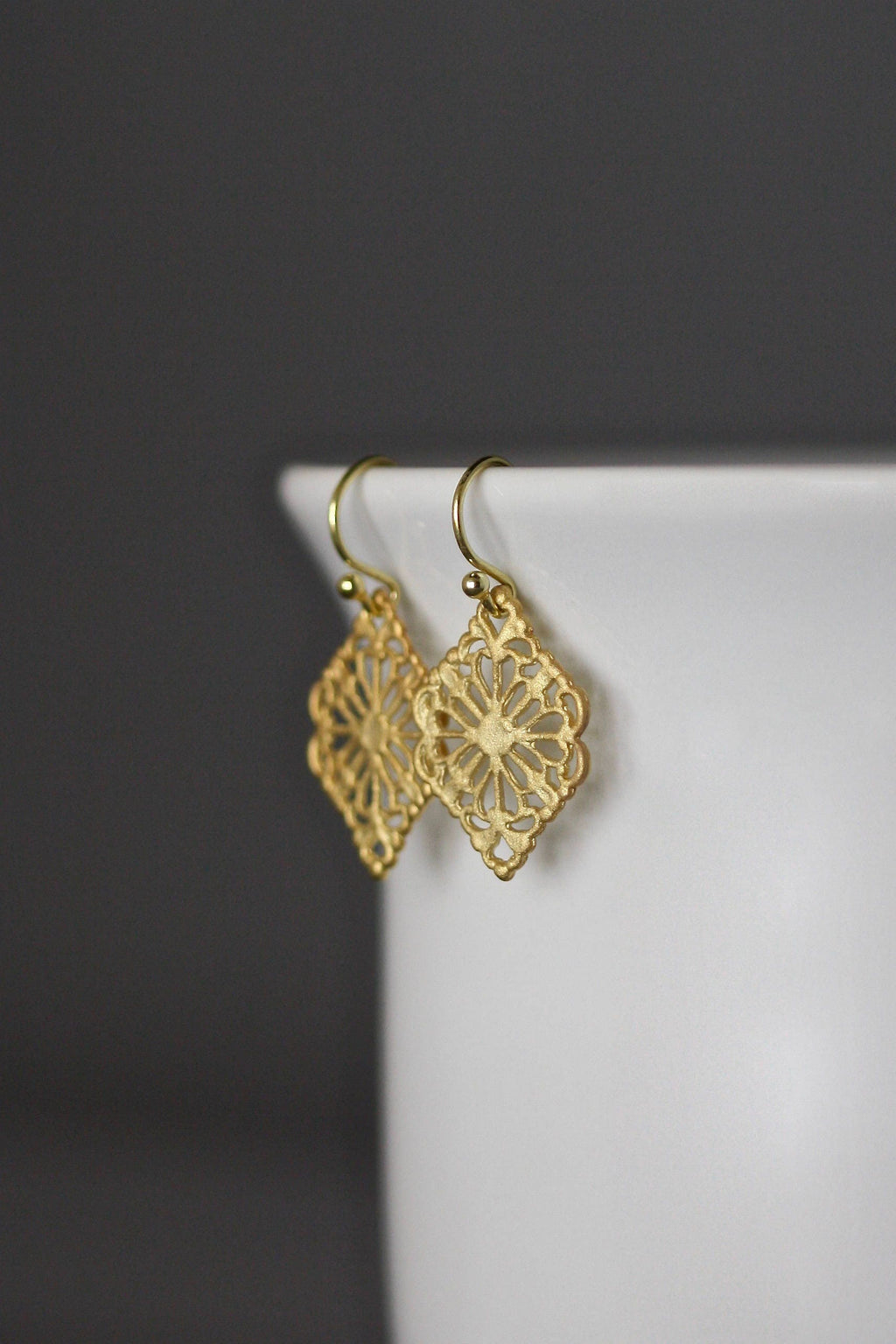 Delicate Matte Gold Vermeil Filigree Dangle Earrings