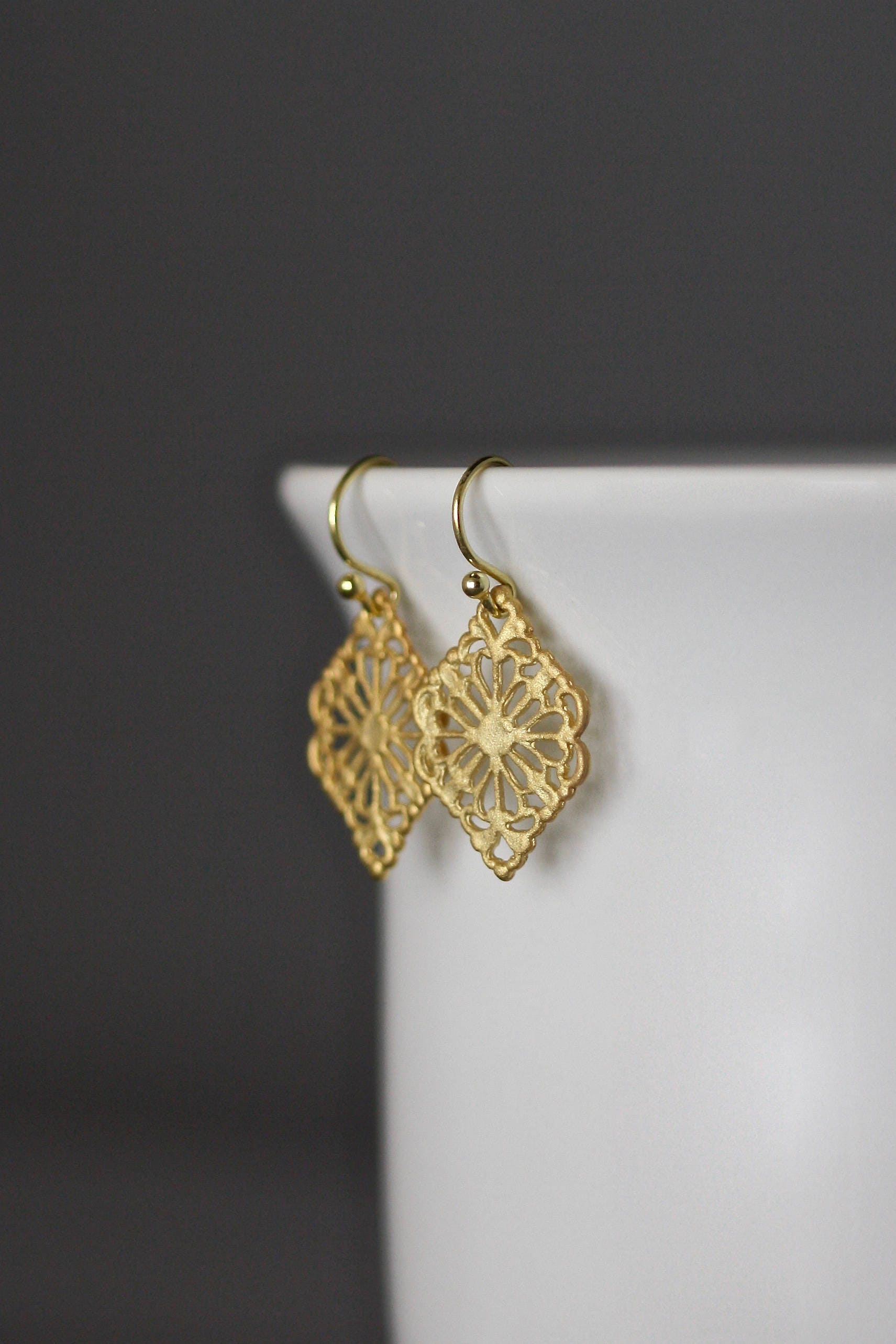 Delicate Matte Gold Vermeil Filigree Dangle Earrings