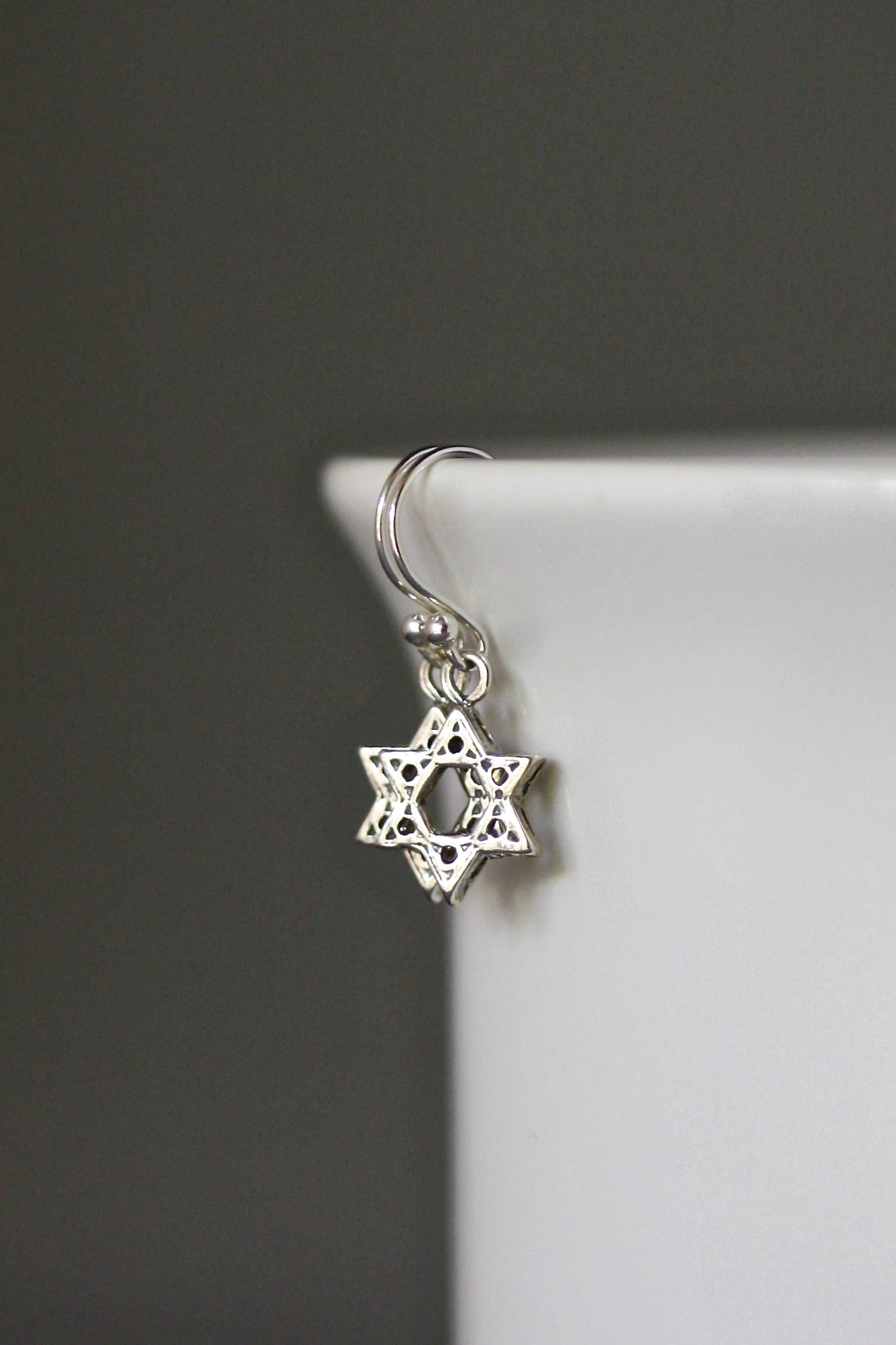 Bali Silver Star of David Dangle Earrings