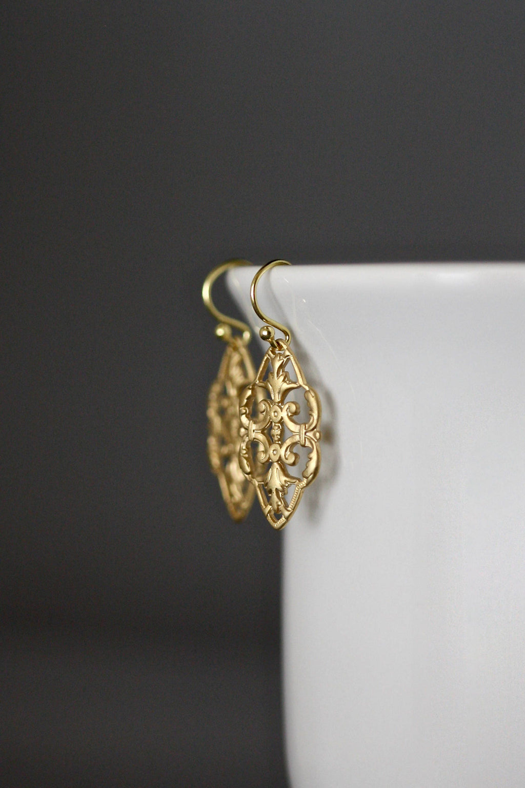 Matte Gold Vermeil Filigree Lightweight Dangle Earrings