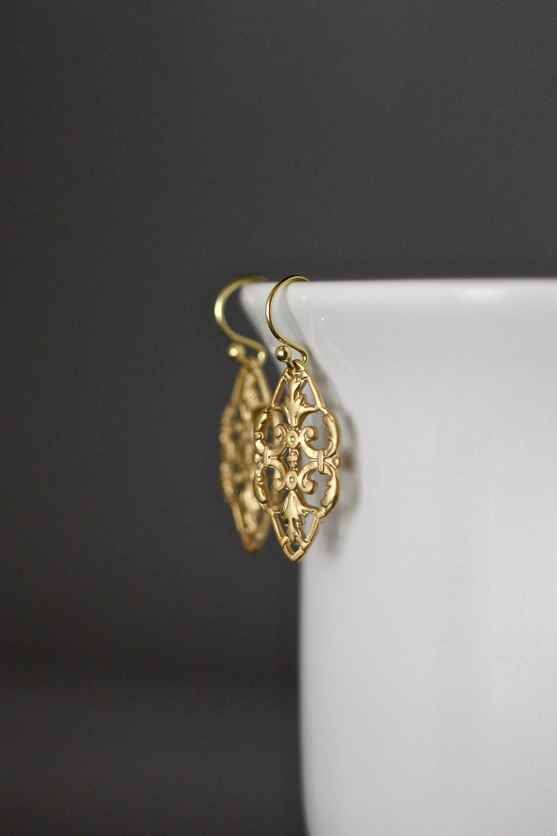 Matte Gold Vermeil Filigree Lightweight Dangle Earrings