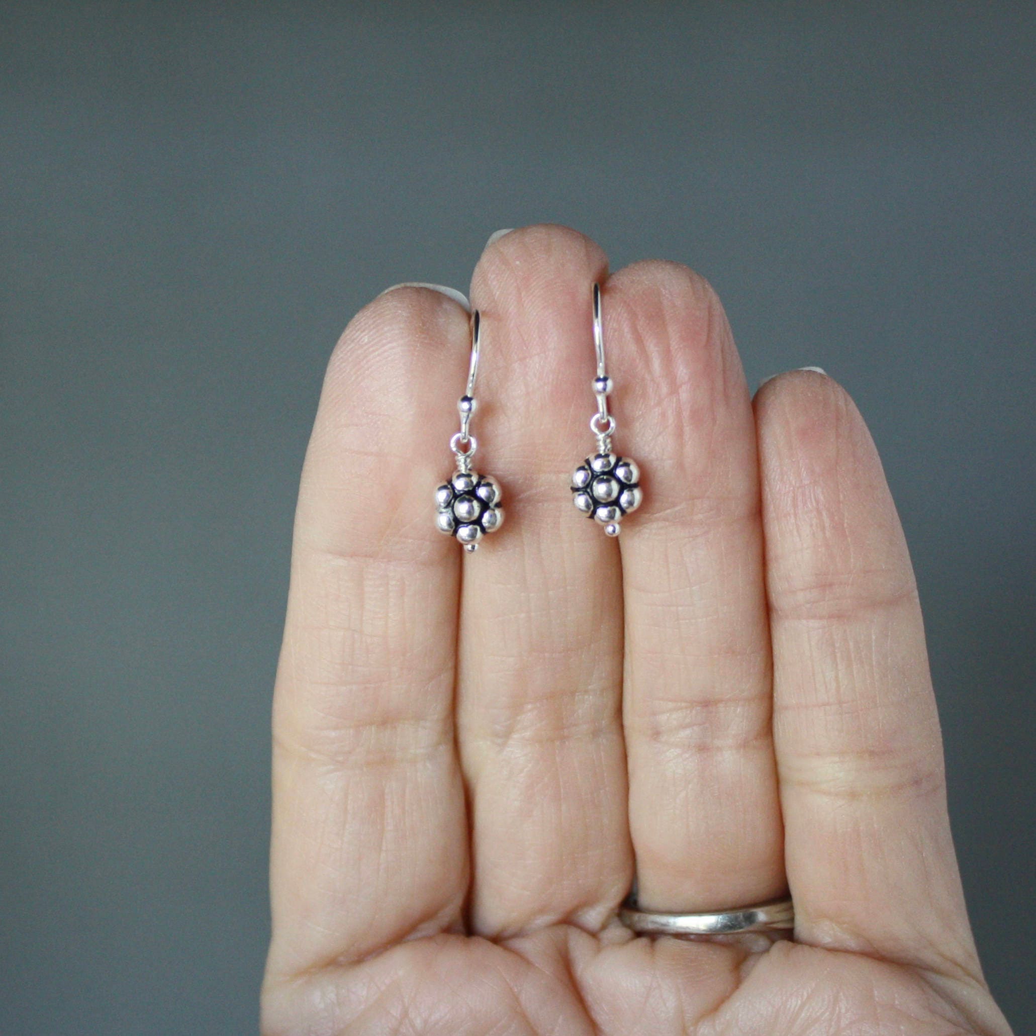 Bali Sterling Silver Petite Flower Bead Dangle Earrings