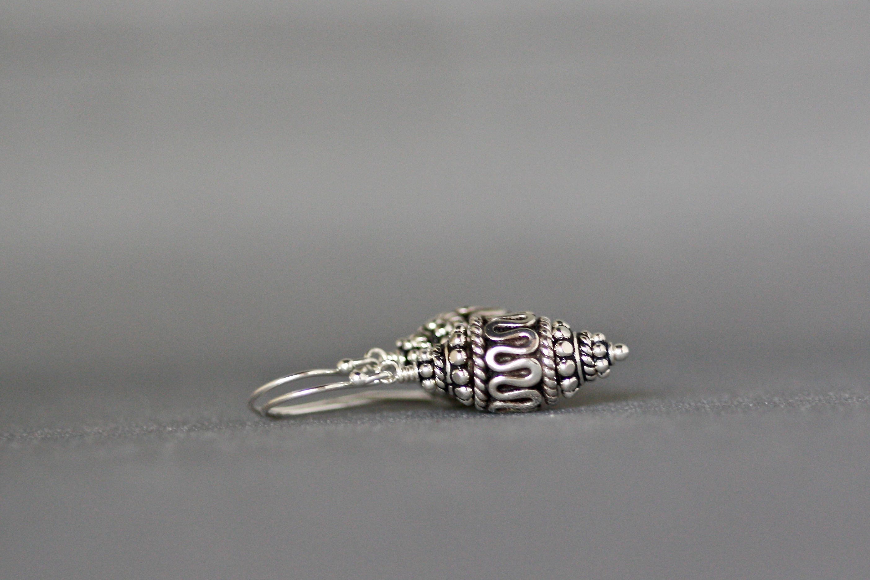 Bali Sterling Silver Stacked Bead Dangle Earrings