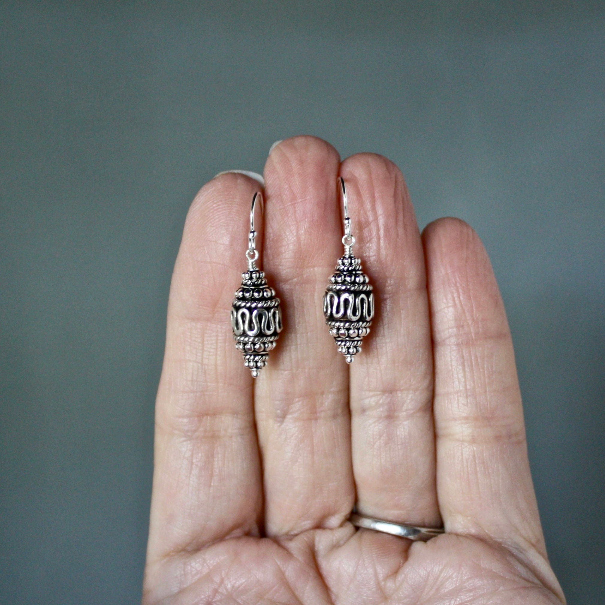 Bali Sterling Silver Stacked Bead Dangle Earrings