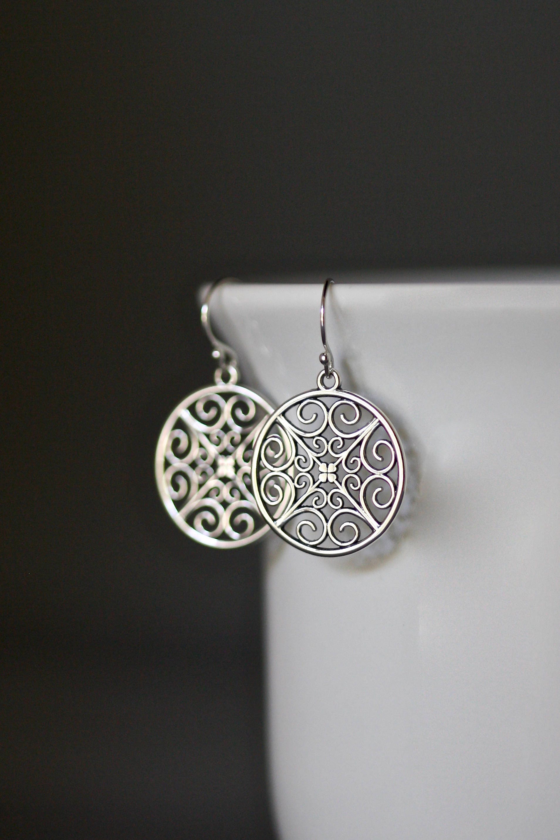 Bali Sterling Silver Round Filigree Dangle Earrings