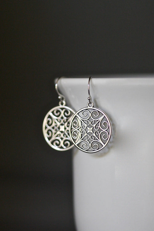 Bali Sterling Silver Round Filigree Dangle Earrings