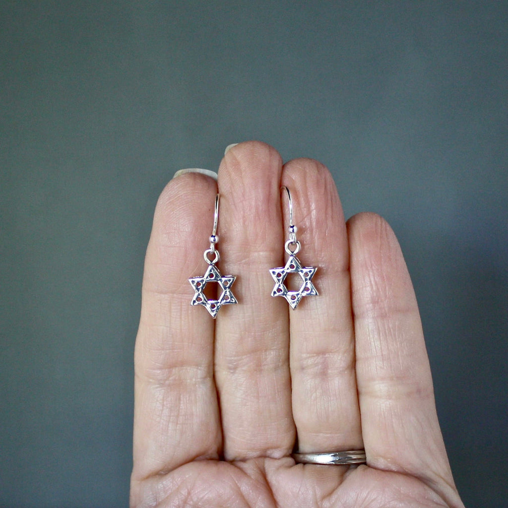 Bali Silver Star of David Dangle Earrings
