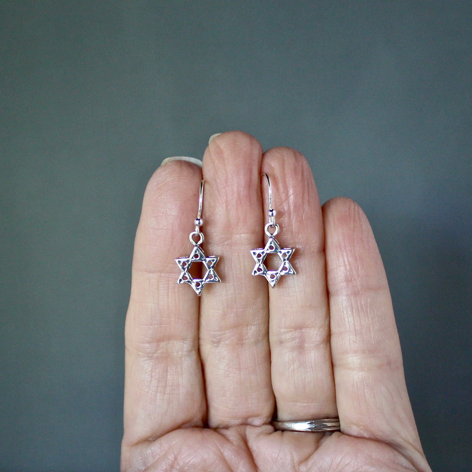 Bali Silver Star of David Dangle Earrings