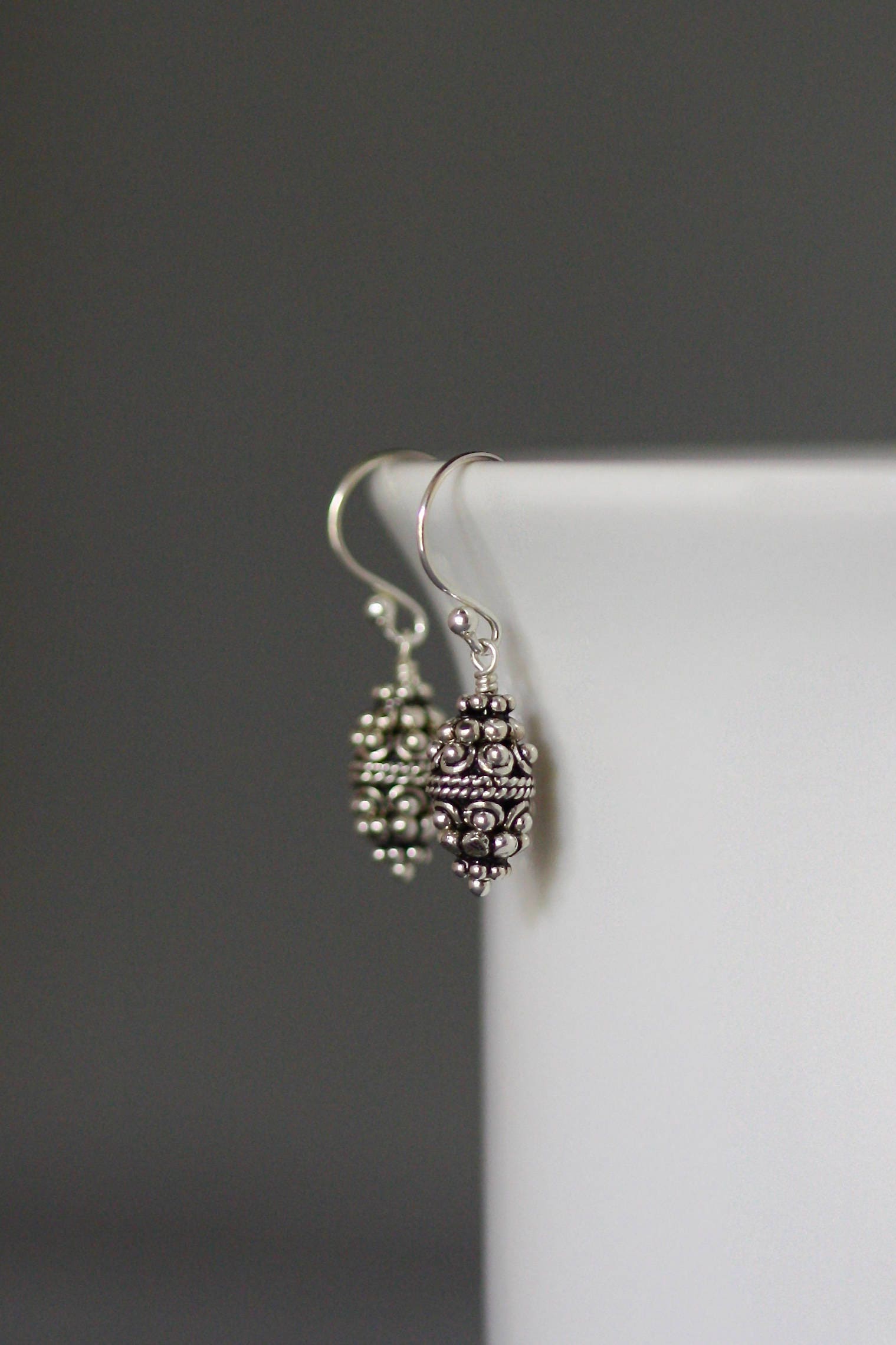 Bali Sterling Silver Triple Bead Dangle Earrings