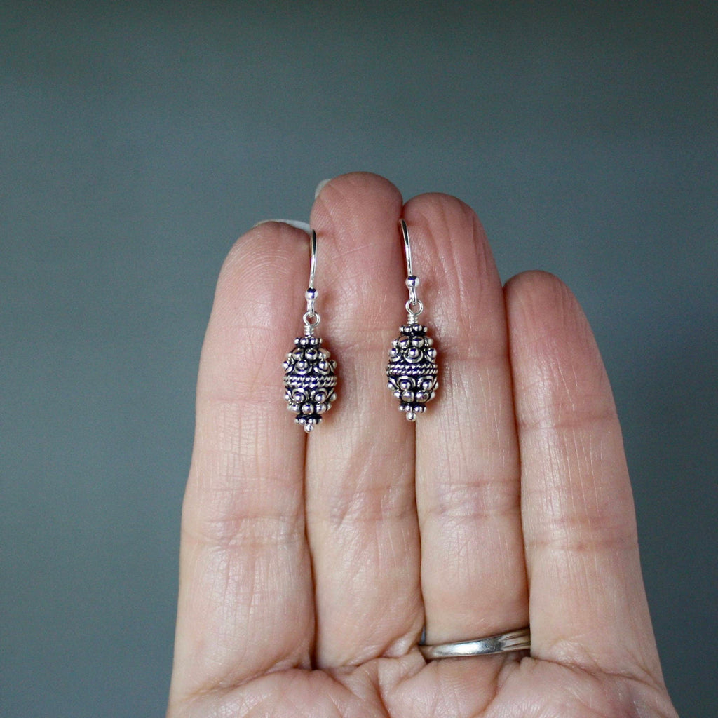 Bali Sterling Silver Triple Bead Dangle Earrings