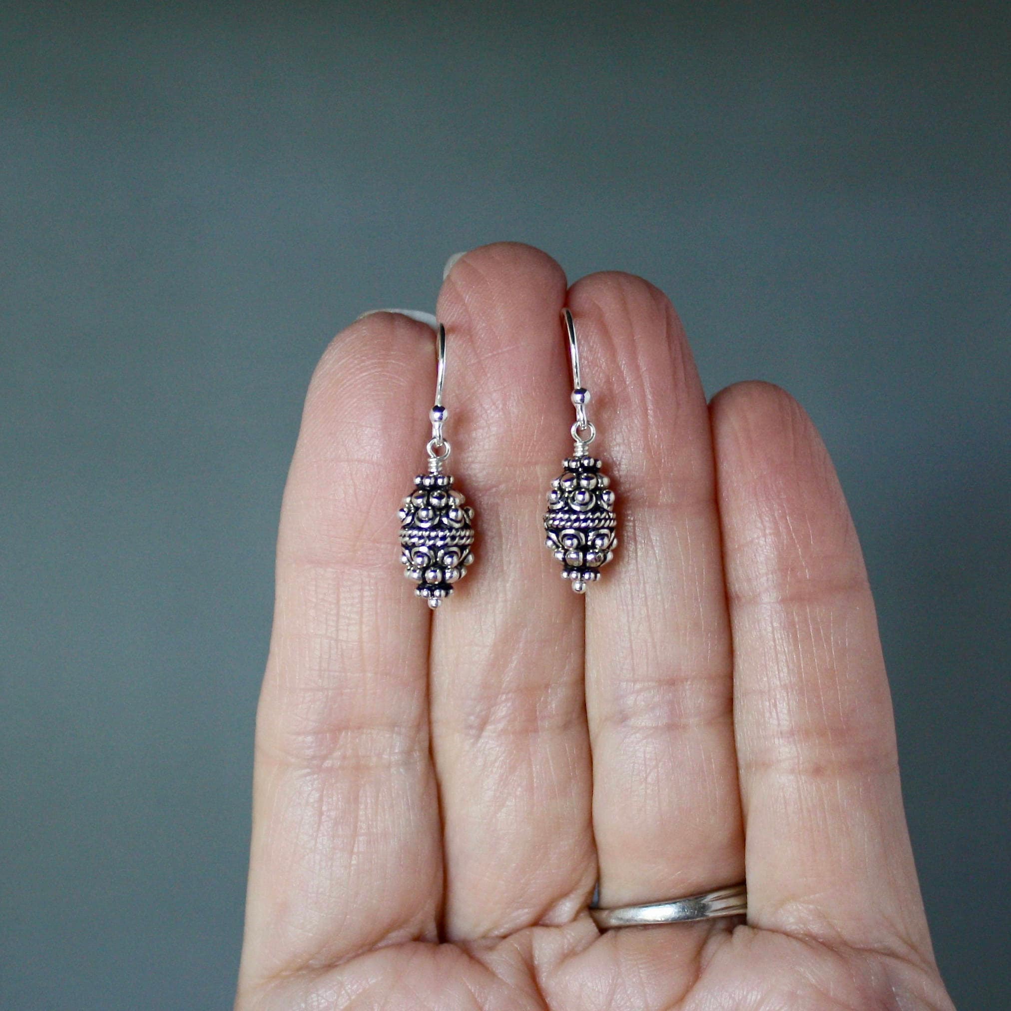 Bali Sterling Silver Triple Bead Dangle Earrings