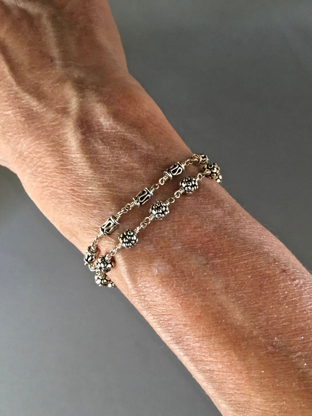 Bali Sterling Silver Beaded Bracelet with Heart Lobster Clasp