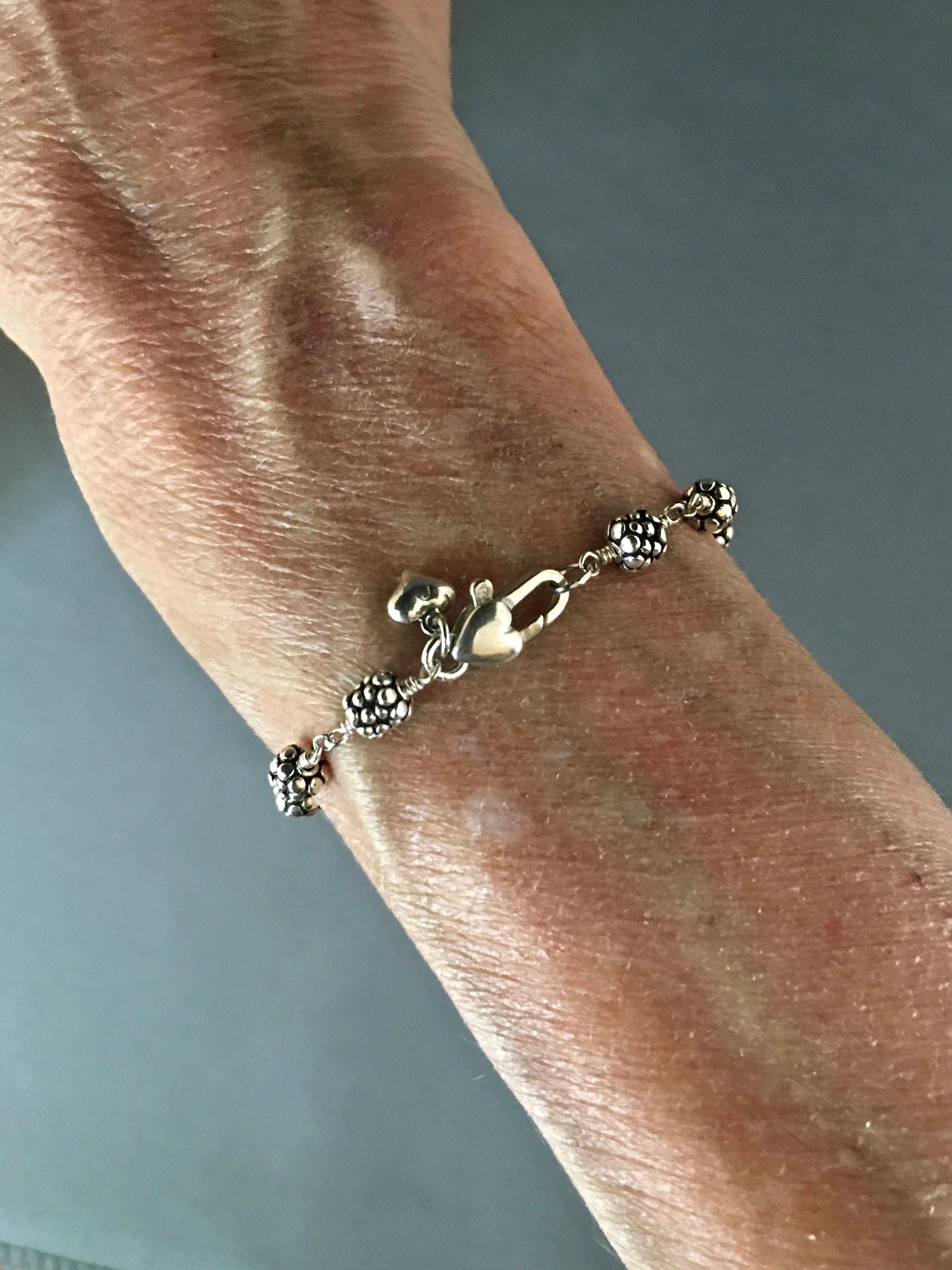 Bali Sterling Silver Beaded Bracelet with Heart Lobster Clasp