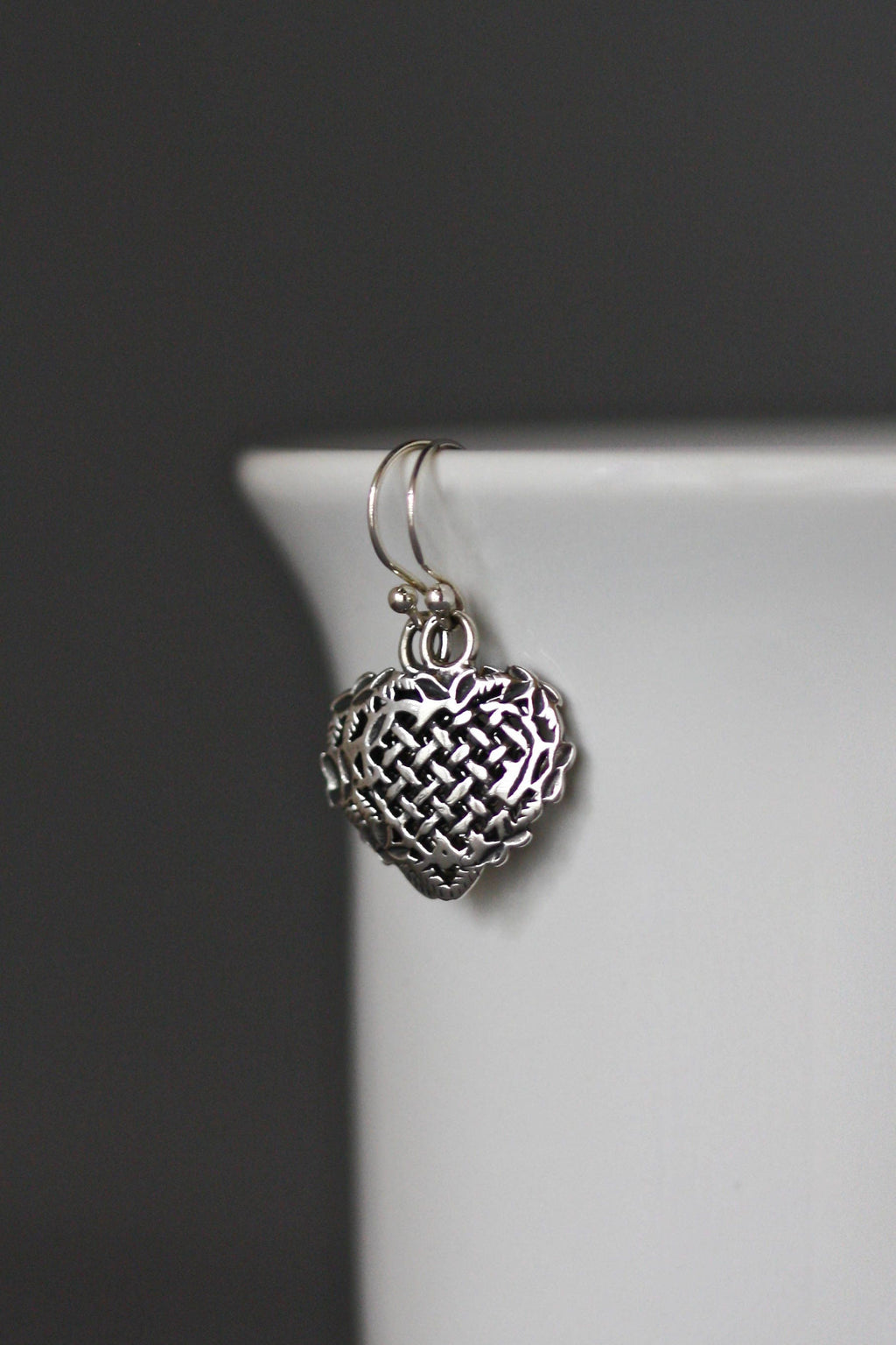 Bali Silver Heart Charm Earrings