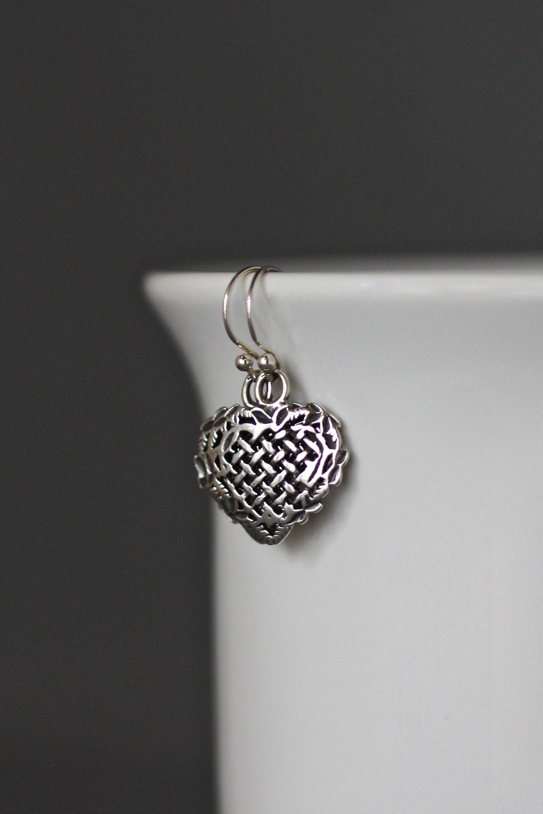 Bali Silver Heart Charm Earrings