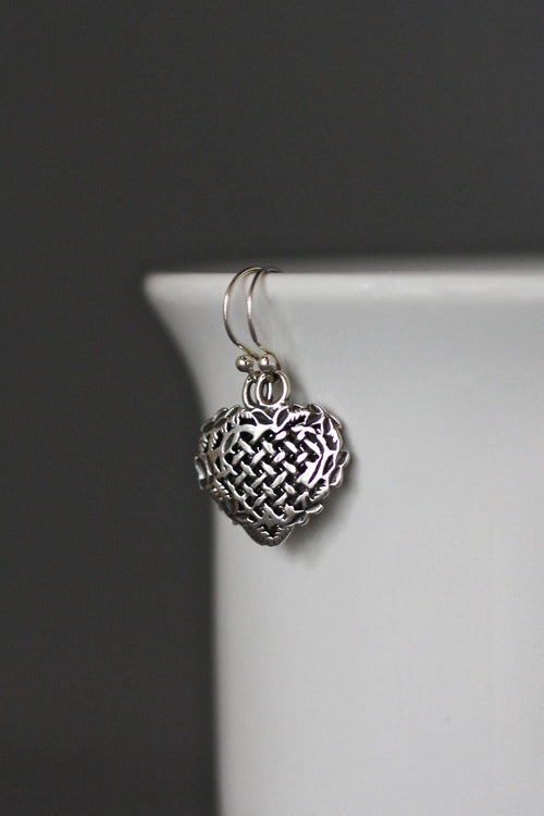 Bali Silver Heart Charm Earrings