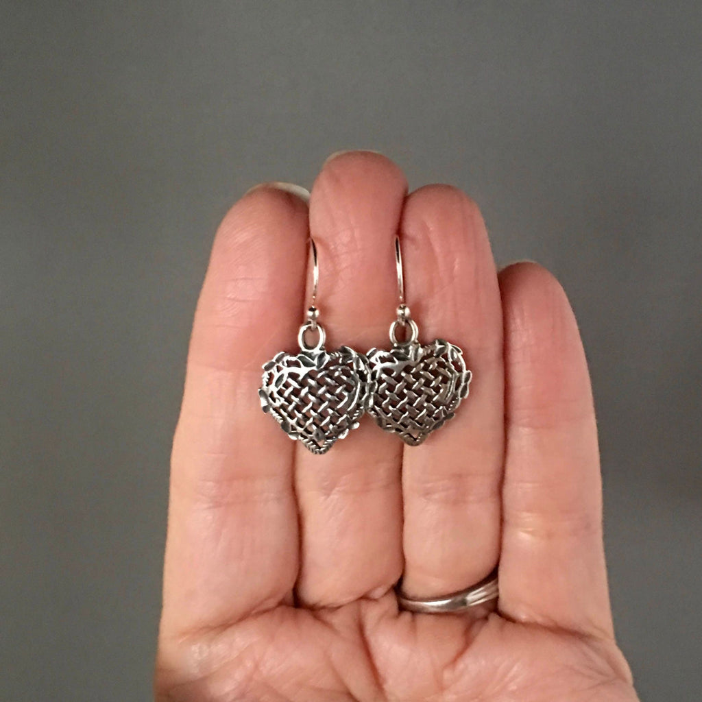 Bali Silver Heart Charm Earrings