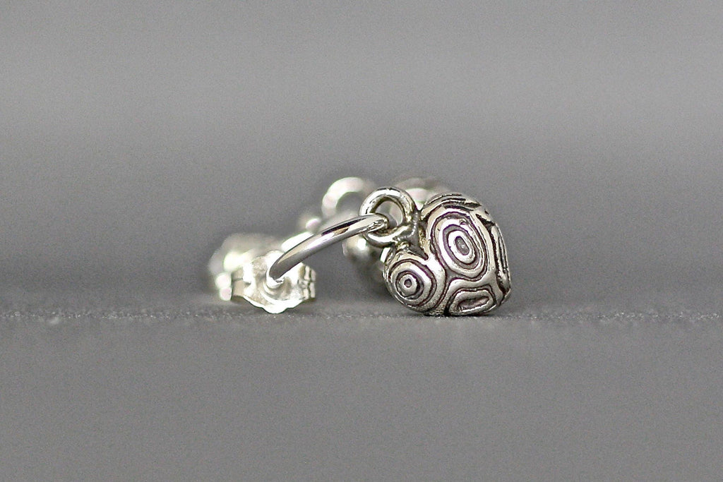 Bali Sterling Silver Heart Charm Earrings with Carved Detail on Post Hoops