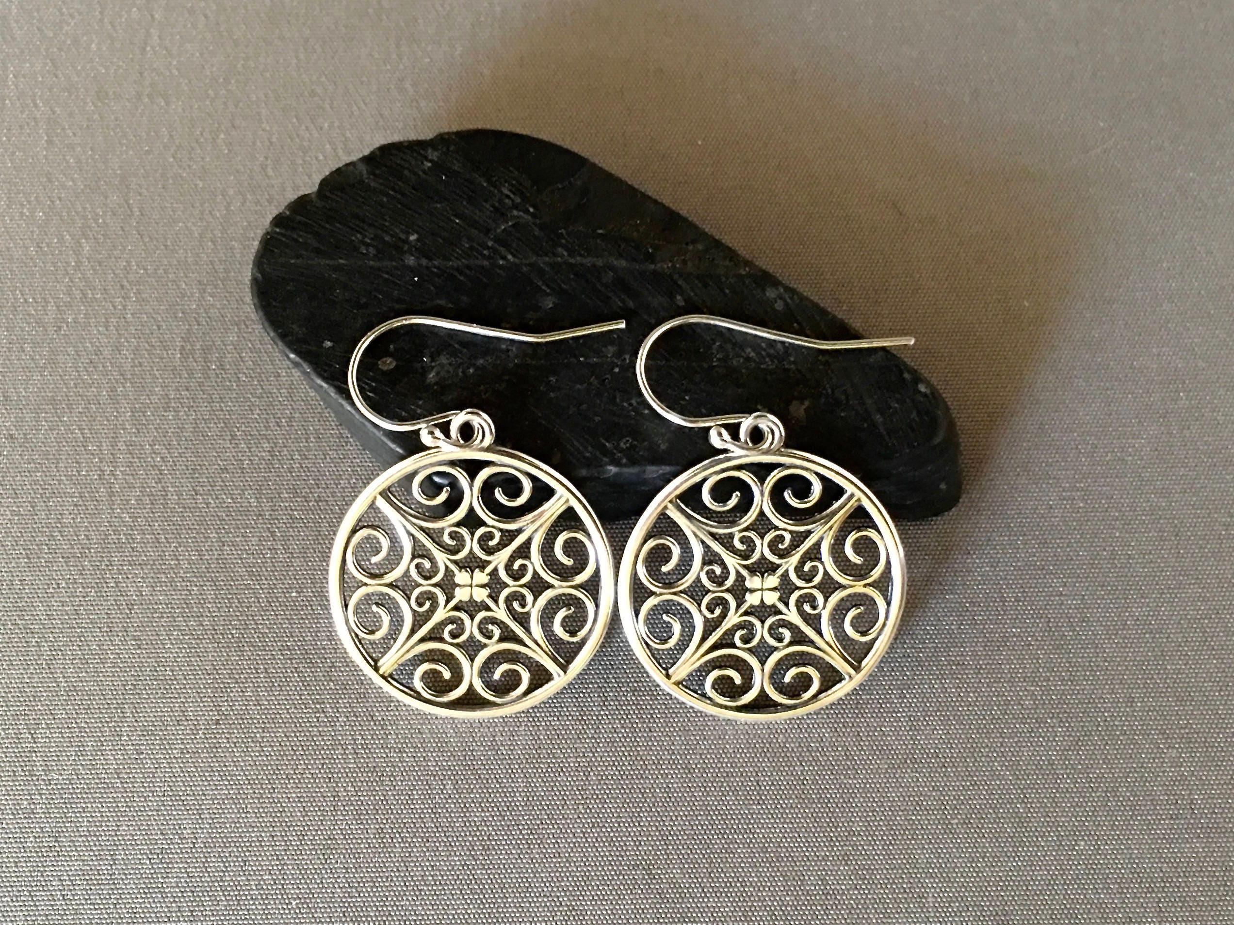 Bali Sterling Silver Round Filigree Dangle Earrings